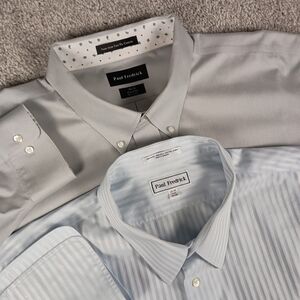 (Lot Of 2) Paul Fredrick 20x35 Non-Iron 2-Ply Cotton Dobby Mens Shirts